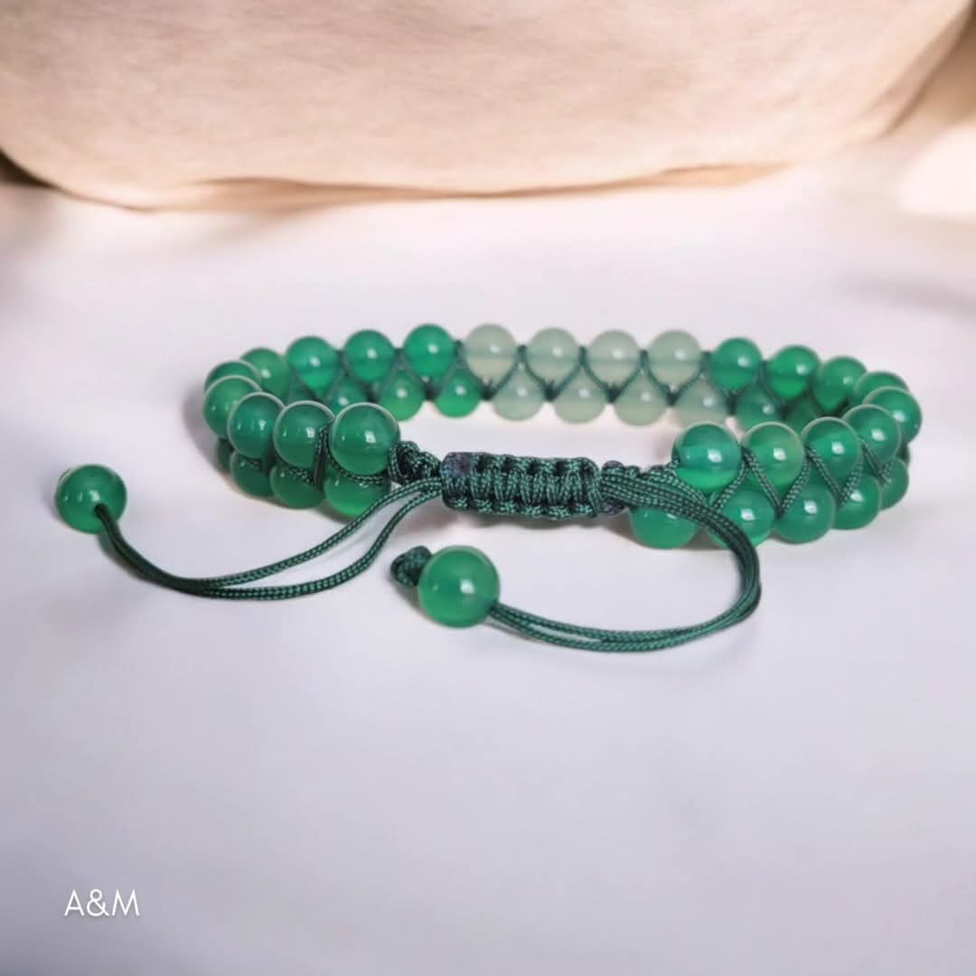 Green Agate & Blue Aventurine Bracelet – 6mm Gemstone Beads – Adjustable Macrame Bracelet – Unisex Healing Crystal Jewelry – Gift for Her or Him