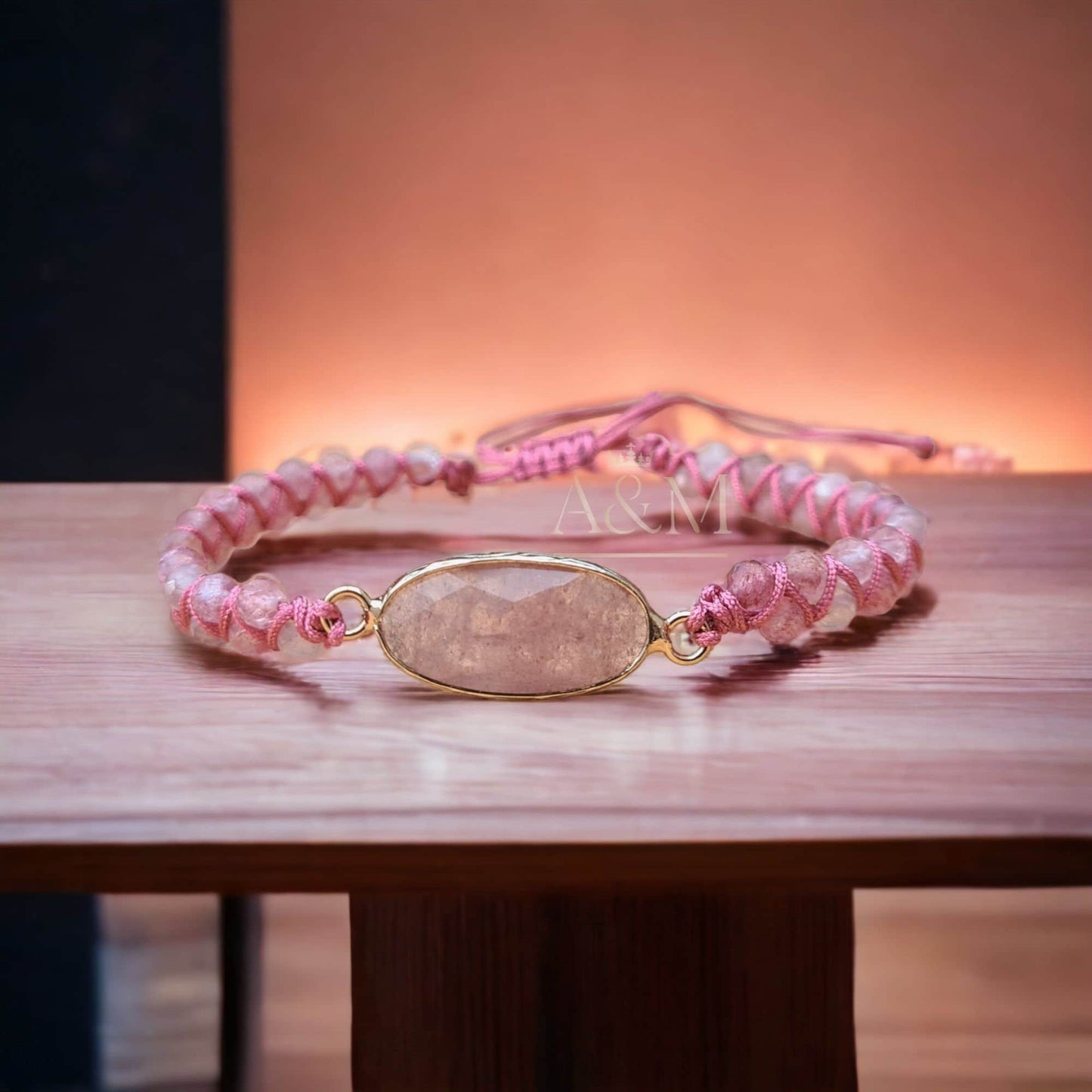 Strawberry Quartz Dainty Bracelet - Beaded Charm Bracelet, Pink-Red Gemstone, Emotional Healing Jewellery, Classy Bohemian Gift for Women