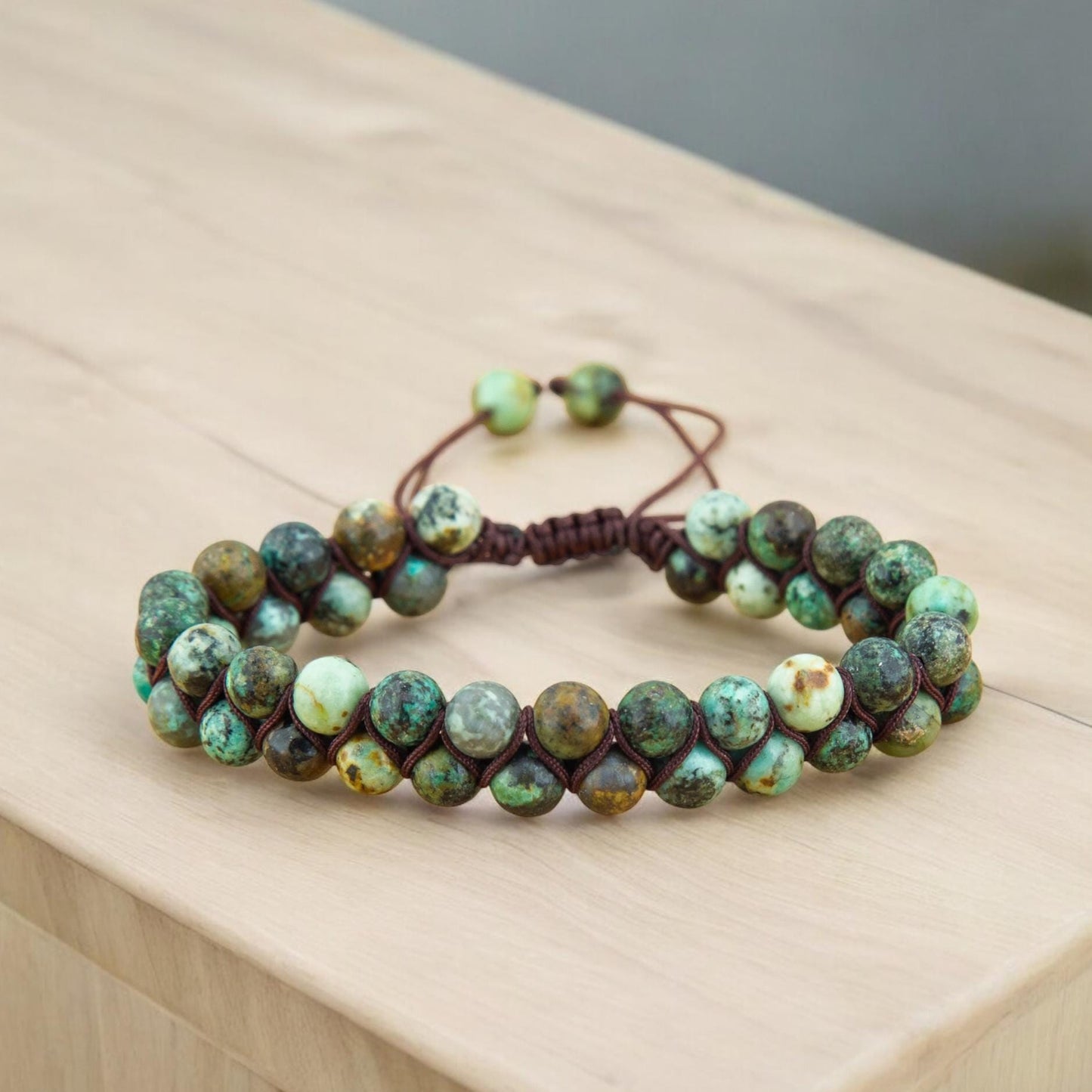 African Turquoise Beaded Bracelet – Adjustable Boho Jewellery for Women & Men, Healing Stone of Evolution, Unique Boho Christmas Gift