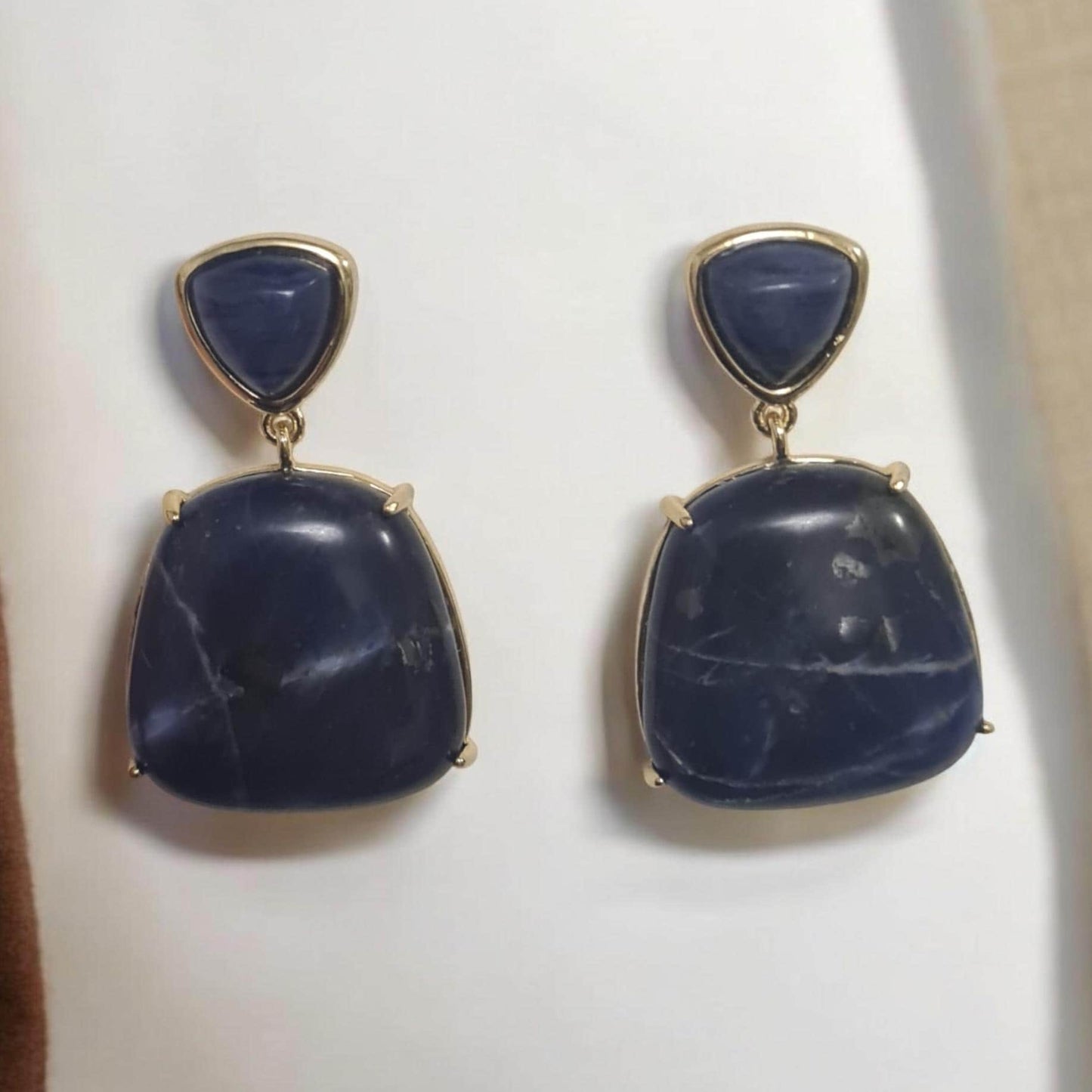 Navy Blue Imperial Jasper Earrings | Natural Stone Dangle Earrings | Elegant Gemstone Jewellery for Weddings & Parties | Unique Gift for Her