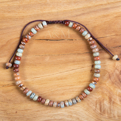 Dainty Shoushan Jasper Bracelet - Adjustable Minimalist Jewelry, Natural Stone Beads, Classy Birthday Gift for Women, Small Wrist Size - UK