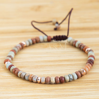 Dainty Shoushan Jasper Bracelet - Adjustable Minimalist Jewelry, Natural Stone Beads, Classy Birthday Gift for Women, Small Wrist Size - UK